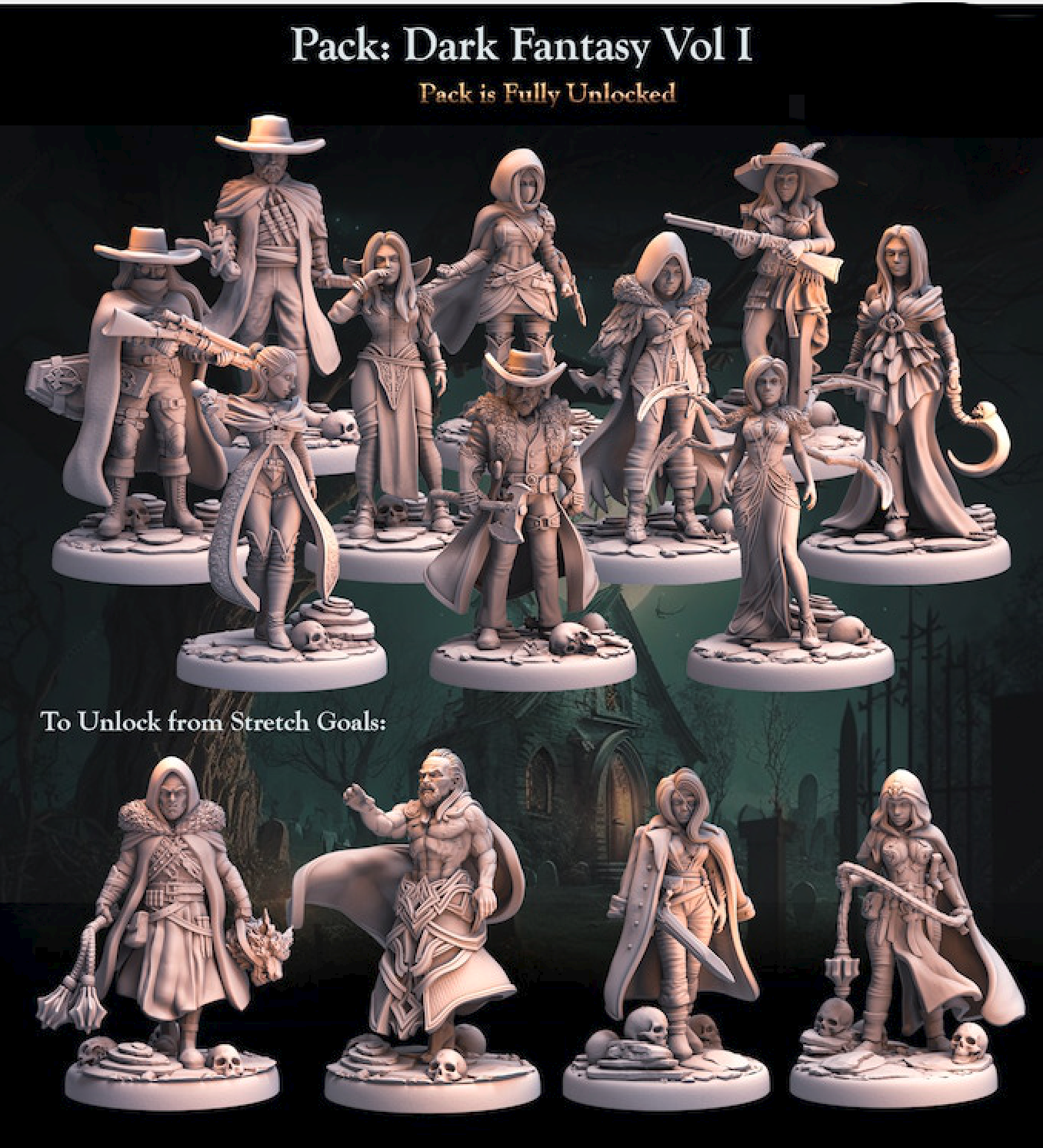 Ansicht aller Miniaturen aus dem Dark Fantasy Vol I Set