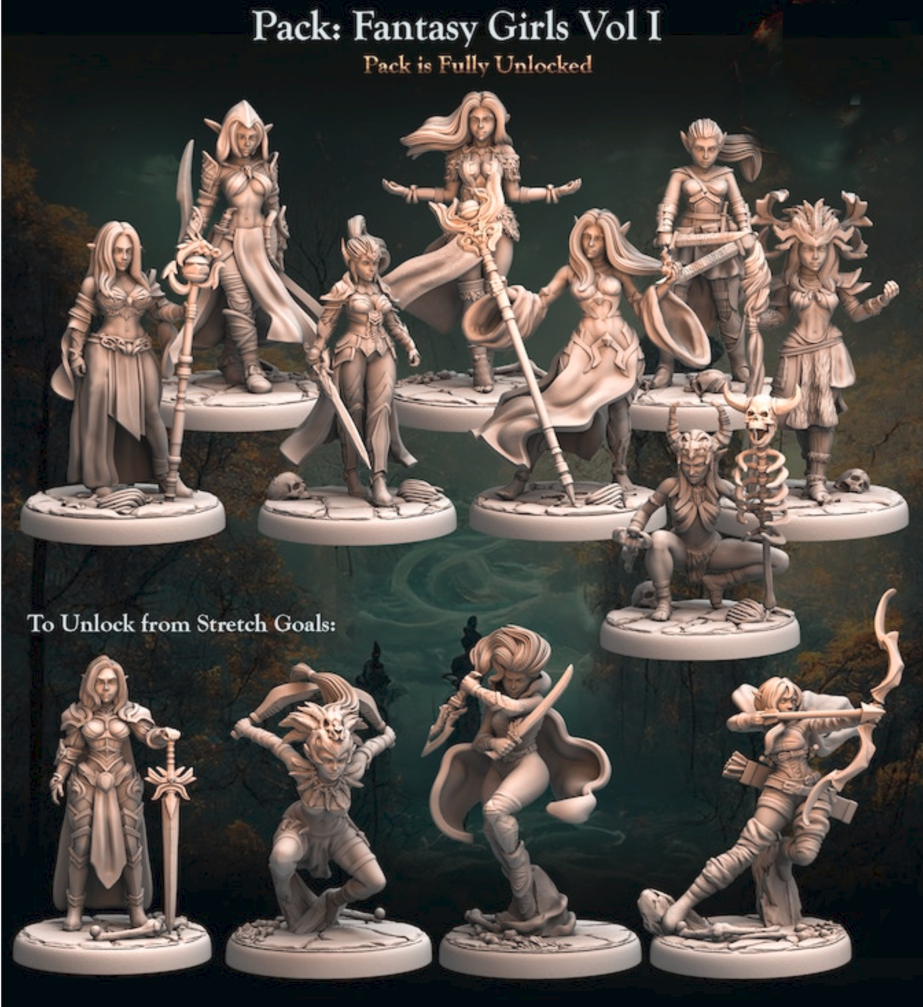 Ansicht aller im Miniaturen-Set Fantasy Elves Vol I Set enthaltenen Miniaturen